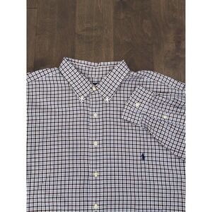 Ralph Lauren Mens Brown & Blue Plaid Button Down Long Sleeve Shirt Size 3XB Pony